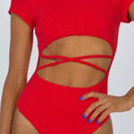 Princess Polly Red Ribbed Nicola Bodysuit Size 6 Photo 0