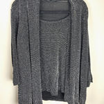 Onyx Nite Sparkly Open Front Cardigan Built-In Tank Metallic Black Party Top L Photo 0