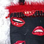 Lips Kissy Face Mouth Y2K Mini Tote/Purse 90s Fringe Rhinestone & Feather Detail Red Photo 1