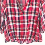 Rhapsody  I 3/4 Sleeve Plaid V-Neck Top Photo 4