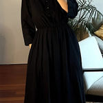 Jenni Kayne Seersucker Shirt Dress Black cotton Size S striped Photo 0