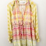 HEMANT AND NANDITA | Thick & Thin Striped Plaid Dress Yellow Pink Orange | Small Photo 1