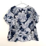 H&M  L.O.G.G. V-Neck Cotton Blouse Blue Tropical Hawaiian Floral Leaf Leaves Boho Photo 9