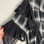 Divine Heritage Revolve Lace Button Front Plaid Shirt Gothcore Ruffles Medium Gray Photo 4