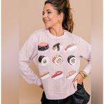 Queen of Sparkles Sushi Crewneck Sweatshirt Embellished Beaded Pink Snack L Size L Photo 6