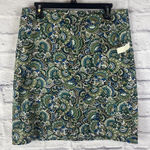 Talbots NWT Classic Boho Print Blue Green Tan WhiteStraight Lined Skirt Size 12 Photo 0
