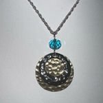 Silver and Gold Tone Hammered Disc Bead Charm Necklace Photo 1