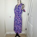 Leota Petals Finnley Faux Wrap Sleeveless Dress in Blue, White & Coral Size L Photo 5