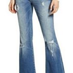 Just USA Light Blue Distressed Flared Leg High Rise Jeans Size 3 Junior. Photo 0