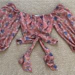 Papaya Floral Puff Sleeve Crop Top Photo 0