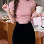 ZARA Black velvet mini Aline skort with bow tie details and heart patch Photo 0