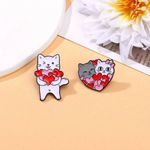 4 Pcs Red, Pink & White Color Black Cat Shape Pin Set Simple‎ Animal Theme Pin Red Photo 14