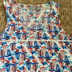 Kenar  Red White Blue Sail Boat Nautical Print Linen Tank Top Size S Photo 6