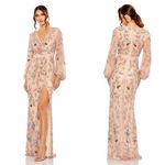 Mac Duggal  93755 Size 14 Floral Beaded Surplice V-Neck Long Balloon Sleeve Gown Photo 1