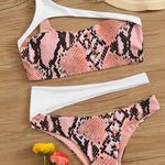 SheIn Snakeskin Cut Out One Shoulder Bikini Set Photo 0