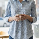 LL Bean Blue Floral Wrinkle Free Pinpoint Oxford Long Sleeve Button Shirt MEDIUM Photo 0