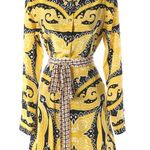 NWT Etro Silk Yellow & Black Pattern Knee Length Skirt w/ Tie Detail Size 6 Photo 6