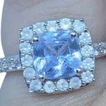 Aquamarine White Sapphire Halo Women's Engagement Ring in Sterling Silver Sz 6 Photo 0