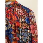 SundayUp Long Sleeve Dress Metallic Stripe Floral Front Tie Pussybow EUC Red Size L Photo 10