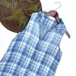 Side Stitch Womens Shirt Tunic Blue Plaid Sleeveless Button Up Medium Photo 1