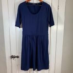 Lands' End Minimalist Everyday Navy Blue Jersey Knit Fit & Flare Dress M/T 10-12 Photo 2