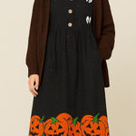 L.A. Artwear Handmade Halloween Maxi Dress Ghost Eyes Pumpkin Print Small/Medium Black Photo 0