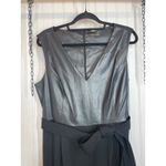 Calvin Klein Mix Media Cropped Jumpsuit Black with Faux Leather Top V-Neck 16 Photo 2