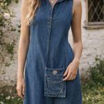 Agapo Vintage 90s Denim Maxi Dress Floral Embroidered Cottage Artsy Size L Blue Size L Photo 0