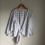 Sundance Dora Windowpane Check Gauze Wrap Top Billowy Balloon Sleeves Merium Photo 1