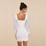 Lulus NWT Lulu’s Admirably Divine White Mesh Pearl Long Sleeve Mini Dress Size Small Photo 2