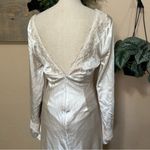 Illustrious Elegance Champagne Satin Long Sleeve Midi Dress Photo 4