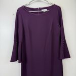 Calvin Klein Purple 3/4 Bell Sleeve White Faux Pearl Trim Sheath Dress Size 12 Photo 4