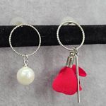 None Red Bar Rose Floral Circle Drop Dangle Hook Fashion Jewelry Earrings NWT JB2-90 Photo 1