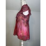 Y2K 2000s Floral Print Lettuce Cap Sleeve Whimsy Fairy Grunge Boho Top SMALL Pink Photo 5