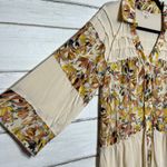 POL  Boho Floral Patchwork Button Front Cream Multicolor Peasant Top Size Small Photo 9