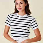 Happily Grey Sz L Striped White Black Crop Top Tee Shirt Stretch Pullover Blouse Size L Photo 0