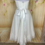 David's Bridal GALINA White Lace Appliquéd Tea-Length Tulle Wedding Dress Size 6 Photo 4
