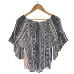 Bobeau Womens Size S Short Flutter Sleeve Flowy Top Geometric Print Blue Photo 8
