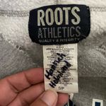 Roots  Camp Lakeland Grey W/Blue Writing Size Small Hoodie W/DIY Cut Neckline. Photo 3