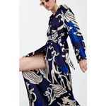 ZARA  Blue Abstract Satin Long Sleeve‎ Maxi Wrap Dress Size Small Photo 2