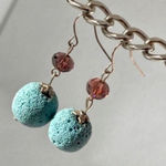 Blue lava rock and purple stone fish hook earrings Photo 0