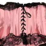 Satin Size Large Pink & Black Lace/Bows Corset Vintage Photo 1