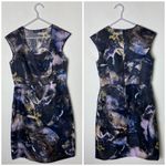 Piazza Sempione  Black Blue Marble 100% Silk Sheath Midi Dress Size 44 IT M Photo 1