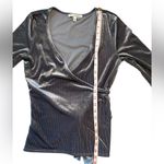 EXPRESS  Grey Velour Ribbed V-Neck 3/4 Sleeve Faux Wrap Tie Front Top Photo 4
