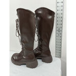 Womans Knee High Combat Boots Brown Eu 37 Us 6.5/7 Lace Up Back Zip NWOT Photo 3