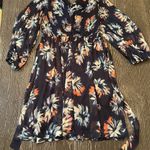 DKNY Women's Navy Floral Chiffon V-Neck Fit & Flare Dress Size 10 Long Sleeve Photo 4