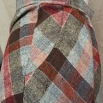 Vintage 70s Wool Diagonal Plaid Check Earth Tone Brown Red Tan A Line Midi Skirt Size XS Photo 2