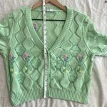 ZARA  Knit Crop Top Floral Embroidered Beaded Cottagecore Preppy Size Med Large Photo 8