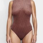 SKIMS  Chestnut Brown Logo Allover Velvet Mesh Sleeveless Bodysuit Women’s XL Photo 8