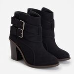 JustFab 6 Branlee Boot Black Vegan Suede Ankle Bootie Shootie Block Heel Buckles Photo 0